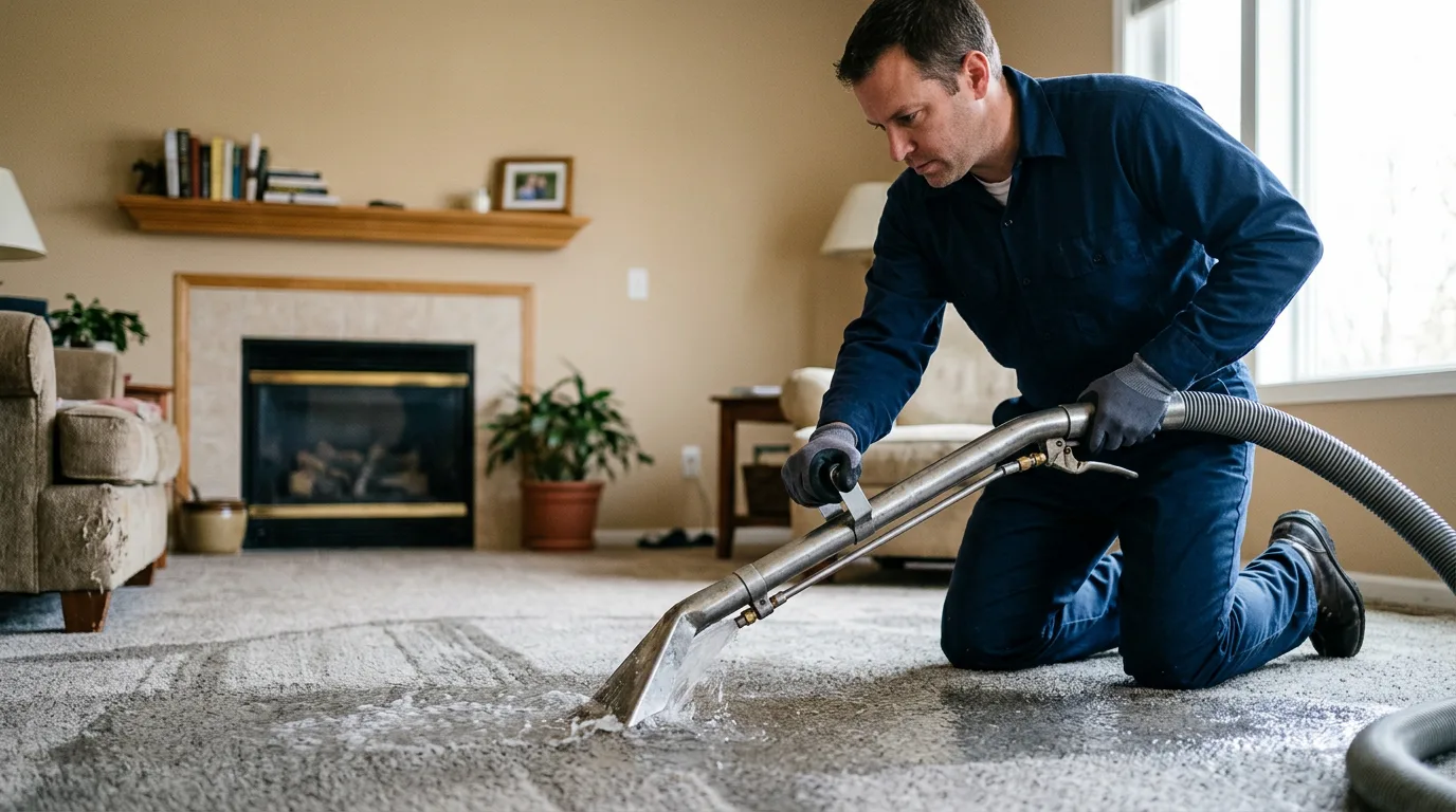 Water damage restoration technician working near Swansea, MA